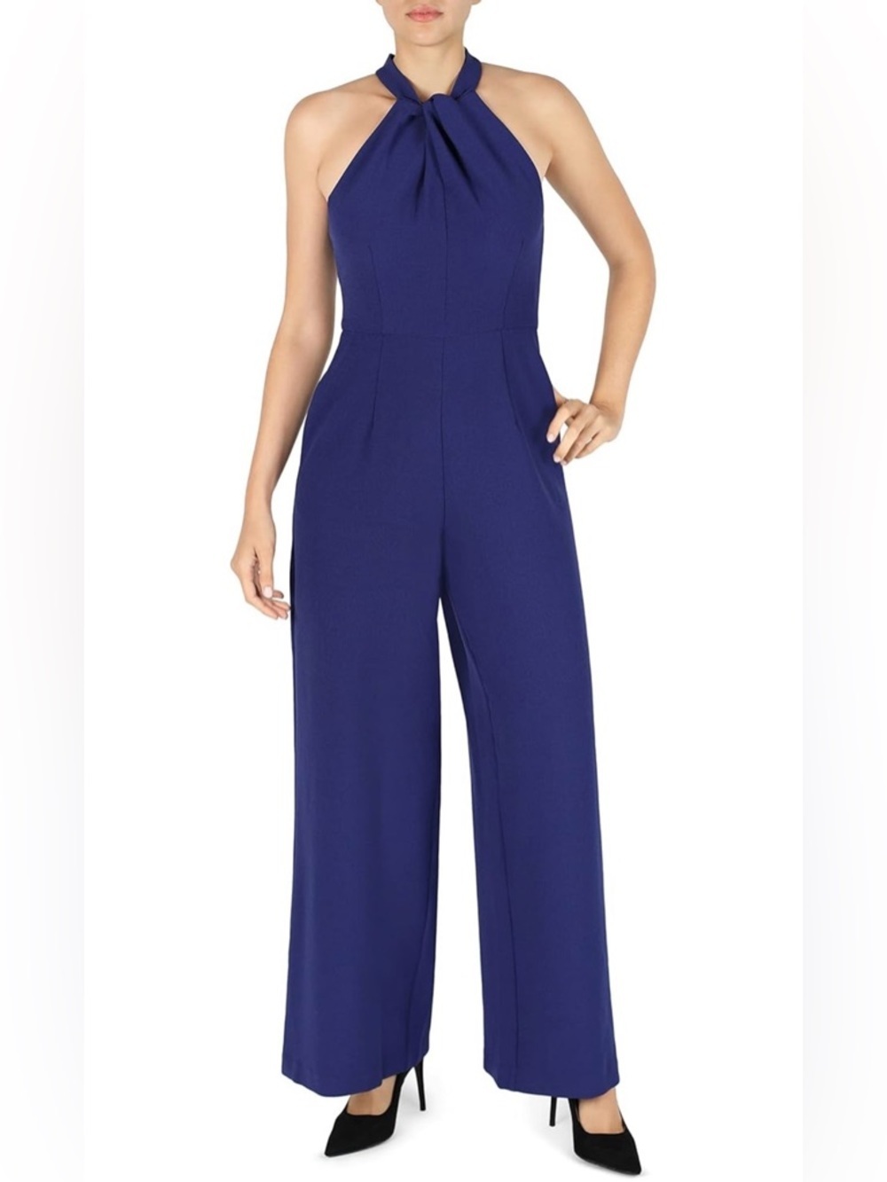 Julia Jordan Halter Neck Wide Leg Jumpsuit in Indigo